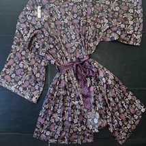 NWT Victoria&#39;s Secret M/L ROBE KIMONO GOWN BLACK PINK YELLOW Floral paisley - £30.62 GBP