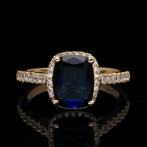 3.00TCW Radiant Simulated Blue Sapphire &amp; Diamond Ring 14K Yellow Gold Plated - £66.39 GBP