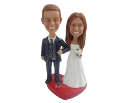 Custom Bobblehead Gorgeous Bride &amp; Groom In Their Wedding Attire Holding Hands - - £118.90 GBP