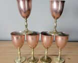 Vintage Set of 6 Solid Copper &amp; Brass Wine Goblets Tin Lined Chalise 5.7... - $59.35