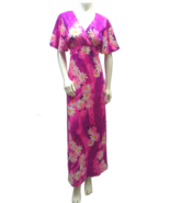 Vintage 70s Pink and Purple Mod Daisy Hawaiian Print Maxi Dress, Bell Sl... - £109.30 GBP