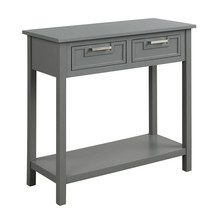 Narrow Console Table with Drawers and Open Storage Shelf-Gray - Color: Gray - £115.04 GBP