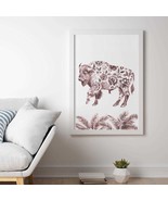Buffalo Floral Digital Art, Bison Silhouette Pink Botanical Wall Decor, ... - $8.88 CAD