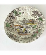 Staffordshire Brown Farm Scene Transferware Coupe Cereal Bowl Lot of 4 C... - £27.31 GBP