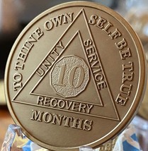 10 Month Large 1.5&quot; Heavy Bronze Engravable Sobriety Chip - $6.99