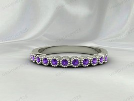 Amethyst Gemstone Eternity Ring, 925 Sterling Silver Handmade Women&#39;s Jewelry - £38.80 GBP