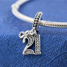 Mother&#39;s Day Release 925 Sterling Silver 21 Years of Love Birthday Dangle Charm  - £13.22 GBP