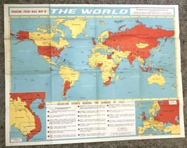Vintage World Map Headline Focus School World Map 1966 Scholastic Magazine - $27.67