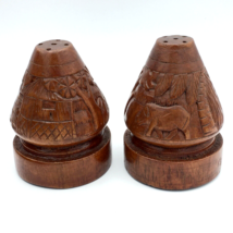 HAWAIIAN hand-carved wood salt pepper shakers - vintage tiki bar decor palm tree - £19.98 GBP