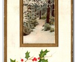 Best New Years Wishes Holly Winter Landscape Gilt Embossed DB Postcard Z5 - $2.92
