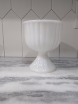 Mid-Century Striped Milk Glass Vase, Pedestal Goblet Vase 6.5” Tall, Whi... - £8.61 GBP