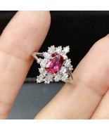 14k White Gold Plated 2 CT Oval Lab-Created Pink Sapphire Halo Women&#39;s G... - £65.38 GBP