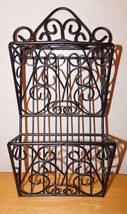 Tuscan Style Wrought Iron 2-Tier Wall Mounted Mail Holder - Black Finish - £24.69 GBP