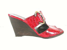 Joan &amp; David Red Faux Leather Wedge Sandal Heels Shoe Womens 7.5 M (SW18... - £18.68 GBP