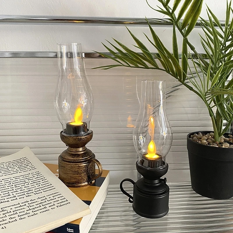 Retro Flameless Candle Holders Candlestick Kerosene Candle Lamp with Button - $12.36+