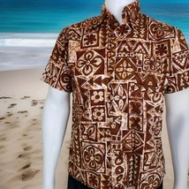 Vtg Barkcloth Tapa Print Shirt Mens L 60s Dagger Collar Hawaiian Tiki Br... - $82.54