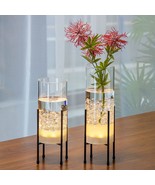 Clear Vase With Black Stand, Modern Decorative With Timer Led Lights,,  - £39.09 GBP