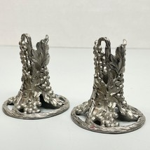 Vintage Pair Seagull Etain Pewter Zinn Canada Candle Holder Candlestick Grapes - £19.77 GBP