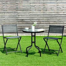 3 Piece Bistro Set Table Folding Chairs Garden Backyard Patio Outdoor Furniture - £120.03 GBP