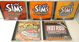 5 Pc Games The Sims Superstar/Vacation/Hot Date Hot Rod Garage To Glory &amp; 1 More - £15.85 GBP