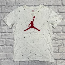 Air Jordan Boys T-Shirt White Speckle Red Jumpman Logo Size L (12-13) - £15.65 GBP