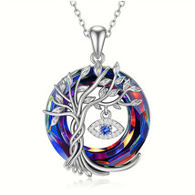 Sterling Silver Blue Evil Eye Necklace with Crystal Protection - £50.16 GBP