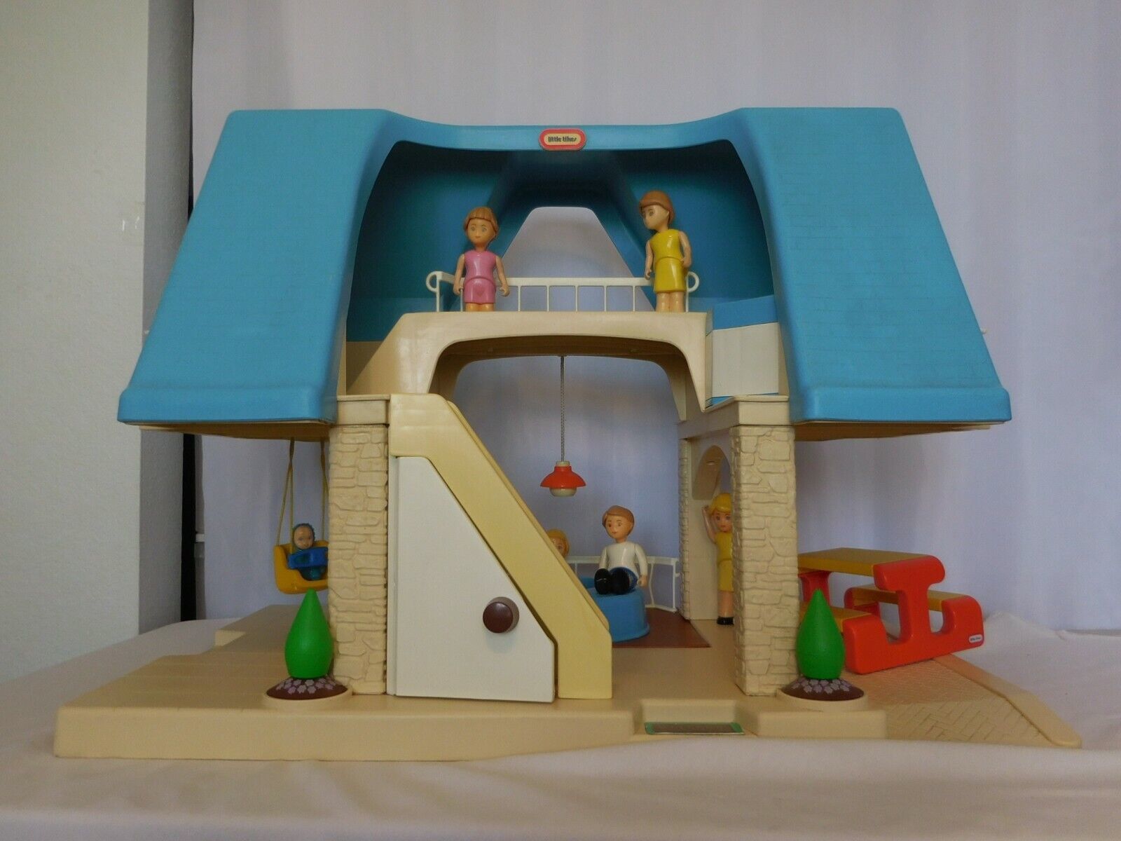 Little Tikes blue roof Doll house + Dolls + accessories + Pool + Picnic Table +  - $118.81