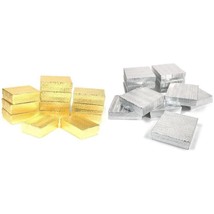 12 Gold Color Cotton Boxes 3.25&quot; &amp; 12 Silver Color Cotton Jewelry Boxes 3.5&quot;  - £25.57 GBP