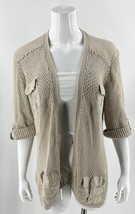 Chicos Cardigan Sweater Size Large / 3 Tan Beige Open Knit Linen Blend Womens - £26.90 GBP