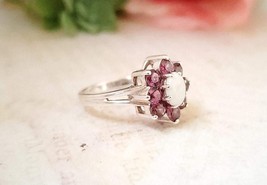 Vintage Sterling Silver Opal and Amethyst Ring Size 5 - £58.08 GBP