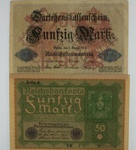 1914-1919 Deutschland 2-Note Währung Set Deutsche Reich 50 Marke Banknoten - £43.05 GBP