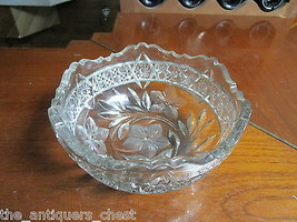 Cut glass and etched flowers decor round bowl, waiving soft  borders Vic... - $54.45