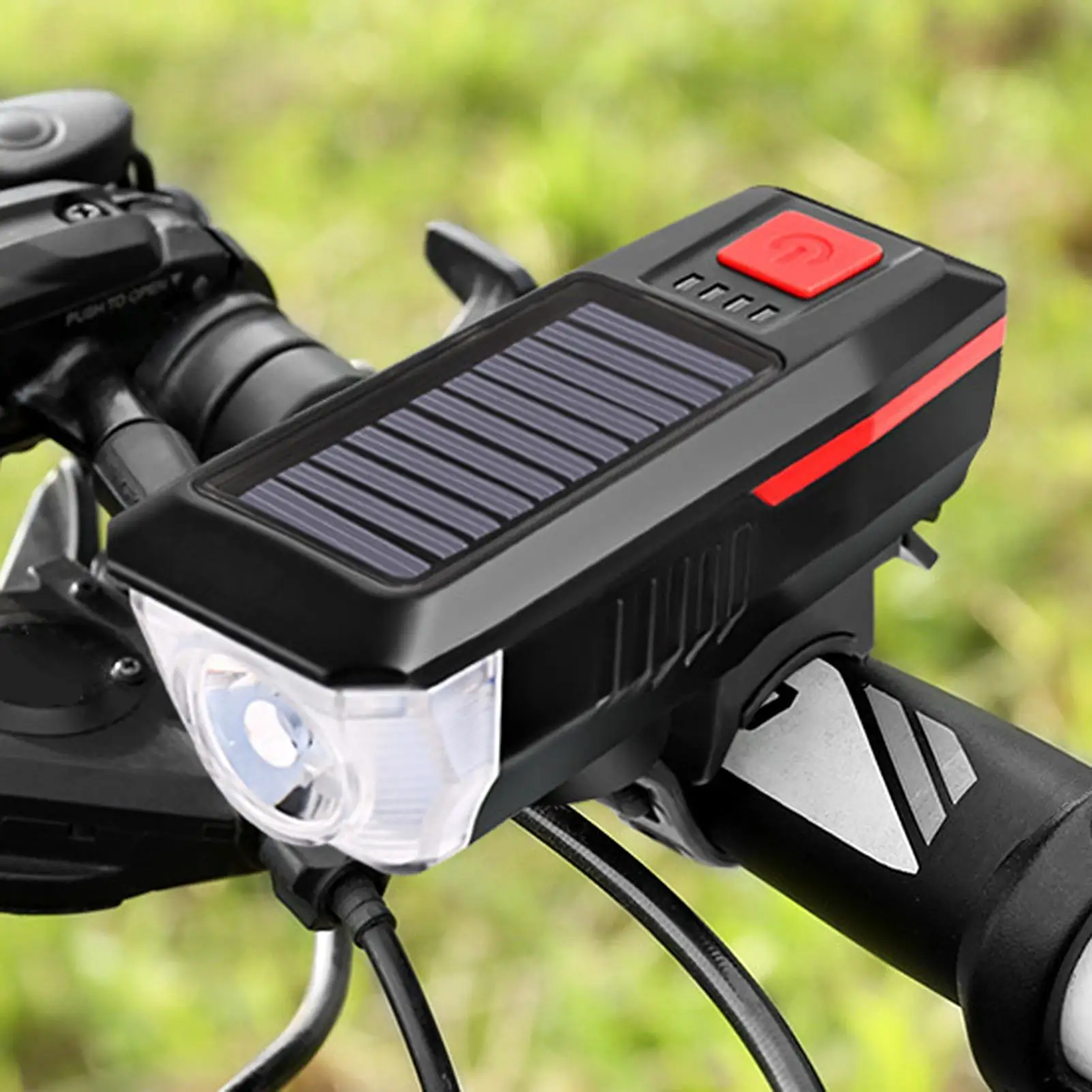 Bicycle USB Rechargeable 3 Modes Solar Light Horn Bike Headlight Cycling Lamp - £14.20 GBP