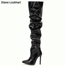 New Thigh High Boots Fashion Patent Leather Pointed Toe Zip Female Stiletto Heel - £57.12 GBP