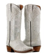 Womens Off White Wedding Western Cowgirl Boots Bridal Rhinestone Embroid... - £258.42 GBP