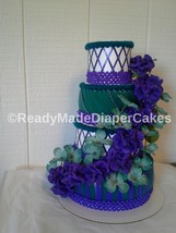 Teal and Purple Elegant Themed Baby Shower Decor 4 Tier Diaper Cake Centerpiece - £83.67 GBP