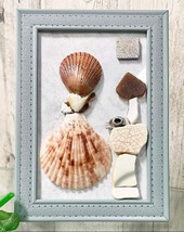 Handcrafted Seashell Framed 3D Art &quot;Photographer&quot; 4x6&quot; Blue Frame Weddin... - £17.99 GBP