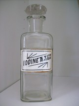Circa 1800&#39;s Glass Label Apothecary Bottle~LUG~7&quot;Tall~IODINE TR. 3 1/2 %... - $109.84