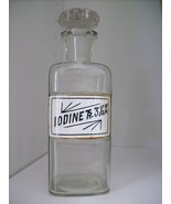 Circa 1800&#39;s Glass Label Apothecary Bottle~LUG~7&quot;Tall~IODINE TR. 3 1/2 %... - £87.52 GBP