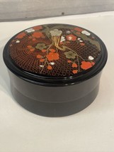 Vintage  Black Lacquer Ware, Bowl With Lid,  Made In Japan, Orange Floral Design - £8.83 GBP