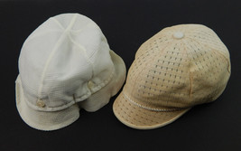 Pair (2) Vintage 1940&#39;s White Nylon Button Top &amp; Straw Baby Bonnet Hats Small - £16.45 GBP