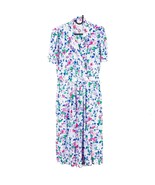 Petites for Maggy VTG Dress 6 Womens Floral Pleated Button White Blue Midi - £15.40 GBP