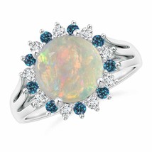 ANGARA Round Opal Triple Split Shank Ring with Alternating Halo - £1,171.11 GBP