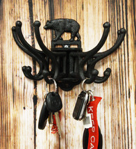 Cast Iron Rustic Forest Black Bear Free Spinning Wall Hanging Coat Hooks 9&quot;Wide - £27.25 GBP