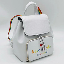 NWB Kate Spade Darcy White Leather Flap Backpack K7292 Rainbow Pride Gift Bag Y - £114.31 GBP