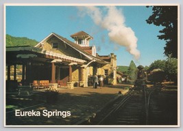 Arrival at Eureka Springs Depot And Steam Locomotive Arkansas Vintage Postcard - £10.85 GBP