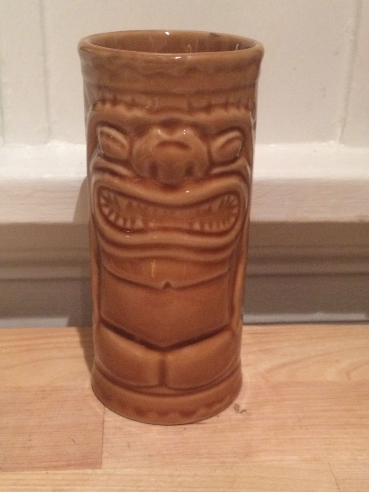 Hawaiian Tiki Mug Cup Brown Orange Retro Luau Style - 5.75&quot; - $14.25