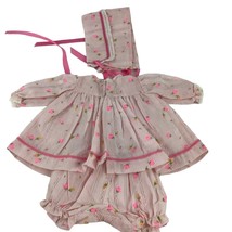 Baby Doll Outfit Shirt Bonnet Three Piece Dress Bottoms Hat Pink Hand Made - £20.96 GBP