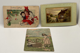 Antique postcard lot of three early 1900s Christmas And Birthday Boy Girl - £12.77 GBP
