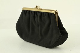 Vintage Black Fabric Brass Trim Metal Clutch Coin Purse Evening Bag By SPOT-LITE - £10.73 GBP